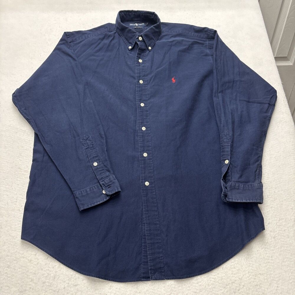 Ralph Lauren Shirt Mens XL Blue Solid Blake Button Down Long Sleeve Pony Logo